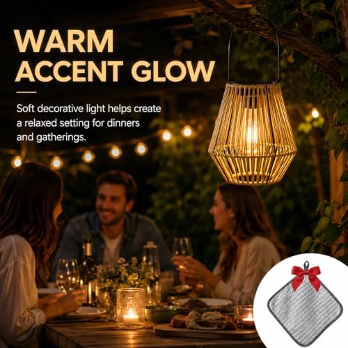 Handwoven Rattan Solar Lantern, Outdoor Hanging Solar Light with Warm LED Glow, Weather Resistant Wicker Style Lamp for Patio, Garden, Yard, Porch, Balcony, Deck and Gazebo Decor (2Pcs) - Image 4
