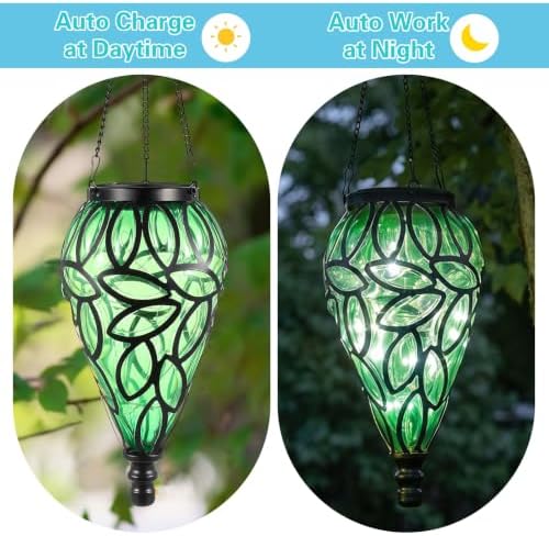Tujoe 2 Pack Solar Hanging Lanterns Outdoor Lights, Green - Image 6