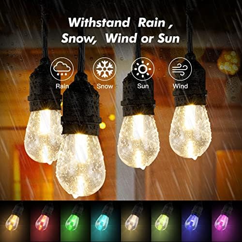 24FT Solar Outdoor String Lights, 12 Shatterproof Edison LED Bulbs, Dimmable RGB Color Changing Patio Lights Waterproof with Remote. for Patio Decor, Garden, Yard, Party, Bistro - Image 6