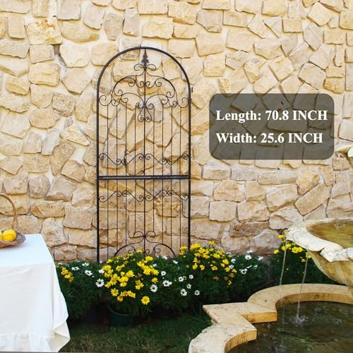 Garden Trellis for Climbing Plants 70.8" H x 25.6" W Metal Wrought Iron Outdoor Wall Panel for Vines Flowers Elegant Accent Decorative Garden Structure - Image 3