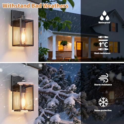 Outdoor Light Fixtures Wall Mount, Waterproof Front Porch Lights, Modern Exterior Lighting Fixtures with E26 Socket, Black Wall Sconces Lantern Lamp, Outside Lights for House, Garage, Patio (2 Pack） - Image 2
