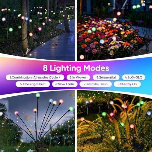Solar Firefly Lights Outdoor Waterproof Adjustable Height, Multicolor 8Pack - Image 4