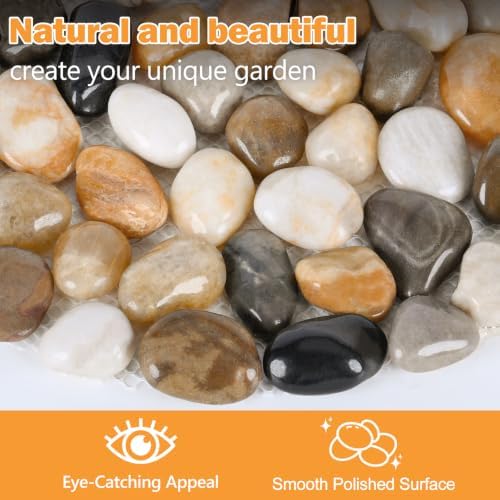 River Rock Stepping Stones Outdoor for Garden Walkway, 12 inch Diameter 5 Pcs Round Shape Paver Step Stones Polished Pebble River Stone Mat for Yard Lawn Patio Pathway Walk Way - Multi-Color - Image 5
