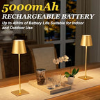 Kakanuo Gold Cordless Rechargeable Table Lamp 5000mAh Battery Operated Lamps, 3 Colors Stepless Dimming Touch Lamp for Living Room, Kitchen Counter, Dining, Outdoor Patio, 2 Pack - Image 3