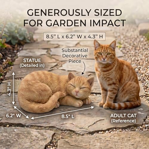 Tabby Sleep Cat Statues Outdoor Decorative, Cat Memorial Statue for Yard Lawn Patio Porch, Garden Pet Grave Marker Figures, 9.44" L x 6.29" W x 4.33" H - Image 4