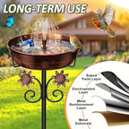 3" Deep Metal Bird Bath for Outside, Removable 12" Dia Vintage Bird Baths Bowl for Outdoors with Stable 5-Prong Stake, 37" H Freestanding Birdbath for Garden Patio Yard Lawn (Brush Bronze) - Image 3