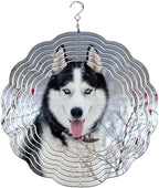 Traci's Fun Creations Wind Spinner, Siberian Husky, Aluminum, 10 Inch, Double-Sided, Round, Yard and Garden Décor (Black and White) by Unknown