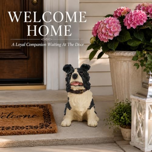 Tuxedo Border Collie Statues Outdoor Decorative, Dog Memorial Statue for Yard Lawn Patio Porch, Garden Pet Grave Marker Figures, - Image 2