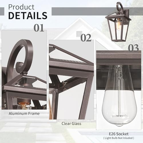 Outdoor Light Fixtures Wall Mount, Waterproof Exterior Wall Lanterns with Glass, Outside Wall Sconces, Front Porch Lights for House Garage Doorway Patio, Oil-Rubbed Bronze - Image 3