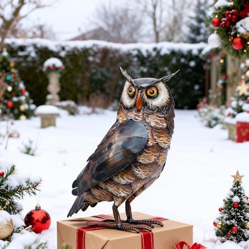 Natelf Outdoor Metal Brown Standing Owl Garden Statue for Patio Yard Decor - Image 6