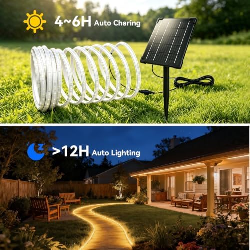 Solar Rope Lights Outdoor Waterproof, Thick LED Light Strip 32.8FT - Image 2