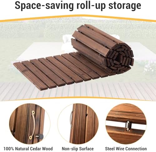 8FT Wooden Garden Pathway Walkway Outdoor Roll Walkway Pavers Patio Floor - Image 5