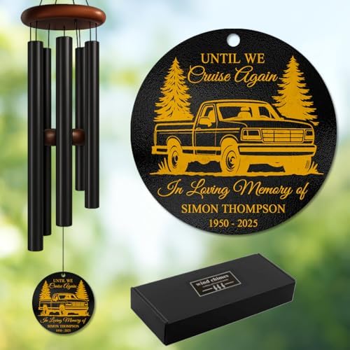 Personalized “Until We Cruise Again” Memorial Wind Chime – Custom Pickup Truck Engraved Design with Name & Years – Sympathy Gift for Loss of Loved One – Remembrance Windchime Tribute for Truck Lovers by AlpadilCo