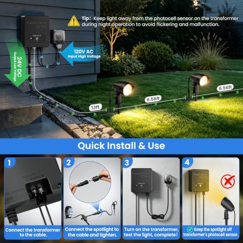 Low Voltage Landscape Lighting Kit 12W Plug & Play Outdoor Spotlight 6Pack - Image 5