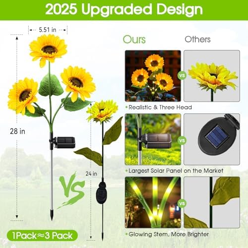 KOOPER Solar Lights Outdoor Garden Decor - Upgraded 6 Pack Solar Garden Lights with 18 Bigger Sunflower Lights, Solar Flowers Outdoor Waterproof for Flower Bed Yard Decor, Gift for Women Mom Grandma - Image 3
