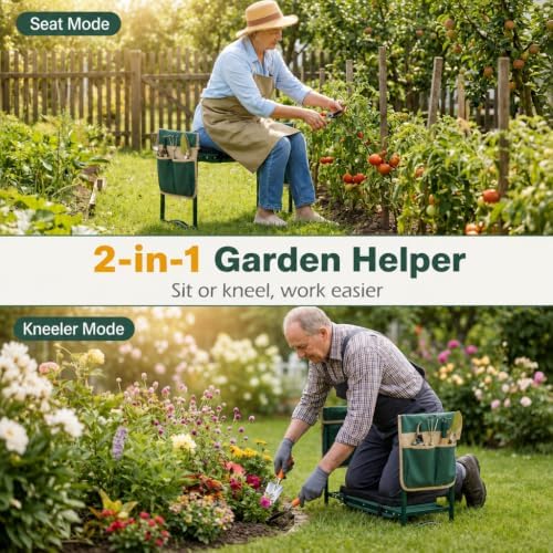 GIANTEX Garden Kneeler and Seat, Foldable 2-in-1 Gardening Bench, Green - Image 5