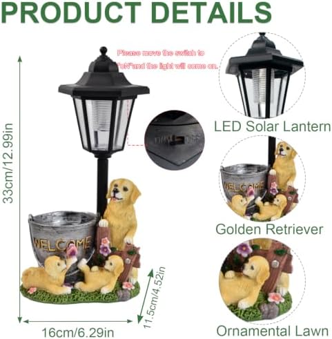 Golden Retriever Statue Outdoor Solar Sculptures with Solar Lantern and Flowerpot Funny Garden Decor Dog Figurines Resin Outdoor Statues for Patio Yard Lawn Balcony Grandma Mom Gifts - Image 2