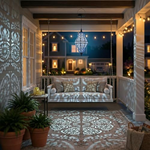 Twinkya 2 Pack Hanging Solar Lights Outdoor Garden Decor, Waterproof Plastic Moroccan Solar Powered Lantern Lamp, Outside Decorations for Patio Yard Porch Backyard Decor, Gardening Gifts for Women Mom - Image 4