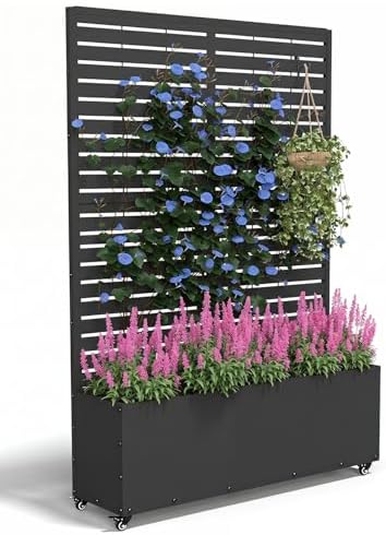 Metal Planter Box with Trellis,70.9"x47.2"x15.7" Raised Garden Bed with Drainage Holes, Privacy Planters for Outdoor Garden Bed for Climbing Plants,Vegetables,and Vines, Black-louvered by FOLAWO