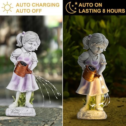 Little Girl Statue with Solar Lights Resin Art Sculpture Decoration for Outdoor, Garden Patio Decoration, Children's Day, Best for Child - Image 2