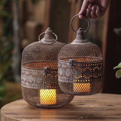 Moroccan Style Metal Mesh Candle Holder with Ring Handle - Image 7