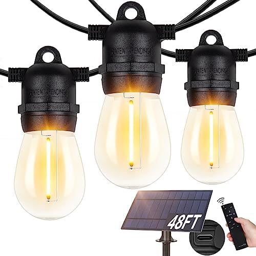 BesLowe 48FT S14 Solar String Lights Outdoor with Remote Controller by BringYourBrightFuture