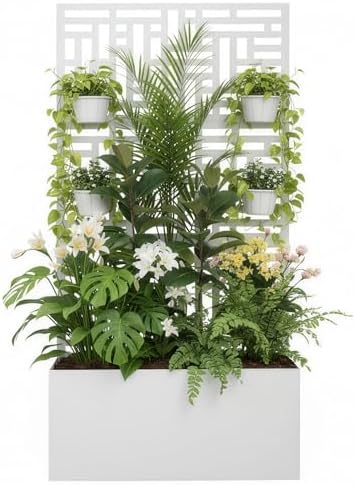 VINGLI 71"H Metal Raised Garden Bed with Trellis, Outdoor Planter Box for Climbing Vegetables, Fruits and Flowers, Privacy Screen, for Backyard, Patio, Balcony (White) by VINGLI
