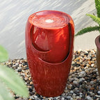 Glitzhome 21.25" H Ceramic Vase Outdoor Water Fountain Tall Patio Garden Water Fountain with LED Light and Submersible Pump Yard Art Decor, Red by Glitzhome