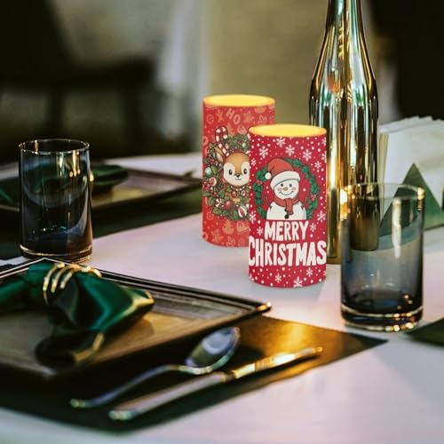 Flameless Candles with Remote Christmas Candles with Timers Battery Operated Flameless LED Lights for Home Party Banquet Decoration, Snowman Deer Snowflake Print - Image 4