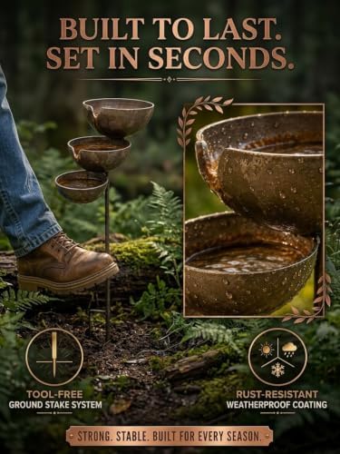 Rain Catcher Bird Bath Tiered, Bring Life Back to Your Garden – Rain Catcher Bird Bath, Rustic Metal Garden Stake, Weather-Resistant Outdoor BirdBath for Yards (Light Copper,3PCS) - Image 6