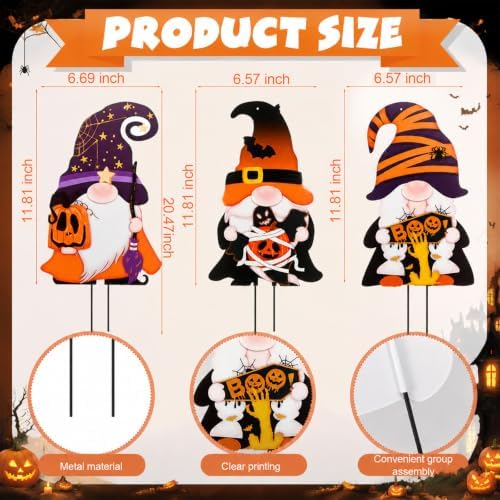 LEIFIDE 3 Pcs Halloween Metal Gnome Stakes, Spooky Garden Signs for Yard - Image 2