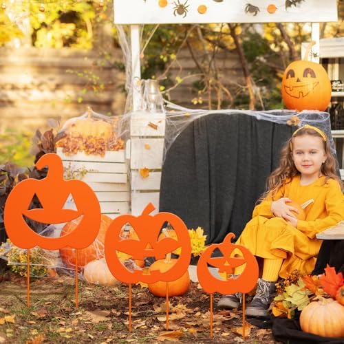 3 Pack Halloween Pumpkins Yard Stake, Metal Halloween Outdoor Decor - Image 2