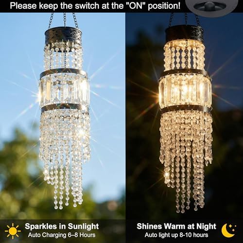 Solar Chandelier Outdoor, Solar Crystal Hanging Garden Lights Waterproof - Image 5