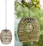 Hanging Solar Lanterns Outdoor Waterproof, Rattan Wicker Hanging Chandelier by Larekook