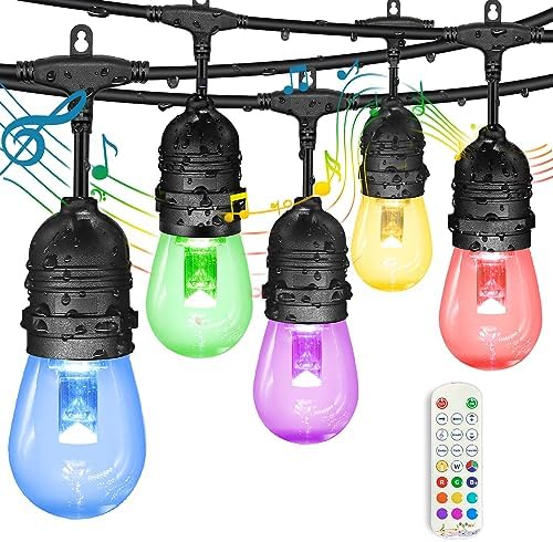 GANA Outdoor String Lights, Patio Lights 96FT Music Flash RGBW Colourful, Safe 12V Low Voltage LED Shatterproof Bulbs Connectable, Heavy Duty Wire IP65 Waterproof Level, for Courtyards Bistro by GANA