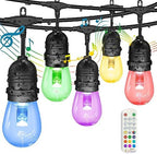 GANA Outdoor String Lights, Patio Lights 96FT Music Flash RGBW Colourful, Safe 12V Low Voltage LED Shatterproof Bulbs Connectable, Heavy Duty Wire IP65 Waterproof Level, for Courtyards Bistro by GANA