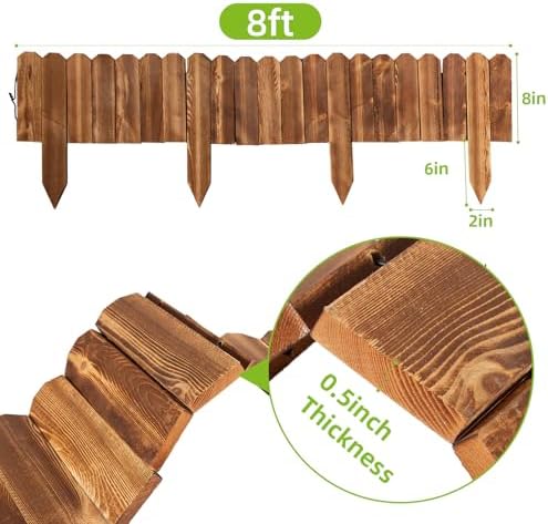LINSHRY Wood Garden Edging Fence, Flower Bed Edging Borders, 8in H x 8ft L - Image 2