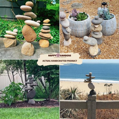 Happy Gardens Zen Stacked Rocks Sculpture | Cairn Statue Balancing Rock Stone Decor for Japanese Garden | Stacking Pebbles - Image 4