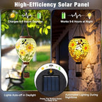 SAVENNA Mosaic Glass Hot Air Balloon Solar Lantern, Flickering Flame Effect Hanging Solar Light, Warm Yellow Sunflower Glow for Garden Patio Yard Outdoor Decor - Image 3