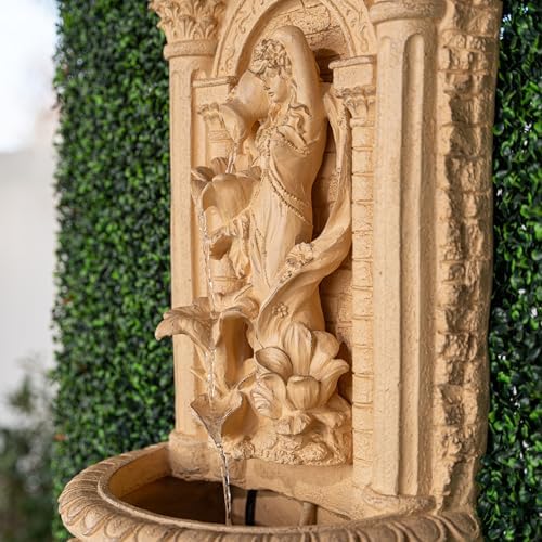XBrand 30.3" Tall Solar Powered Outdoor Wall Fountain with Maiden Holding Pot – Classic Waterfall Design, Weather-Resistant Polyresin, Brown for Garden & Backyard Décor - Image 6