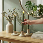6 Pack, 10" LED Flameless Real Wax Sage Olive Loden Green Fluted Ribbed Grooved Taper Candles, Remote & 24h Timer Memory, On/Off Button, Dimmable, Flicker Mode, Battery Operated, Wedding - Image 2