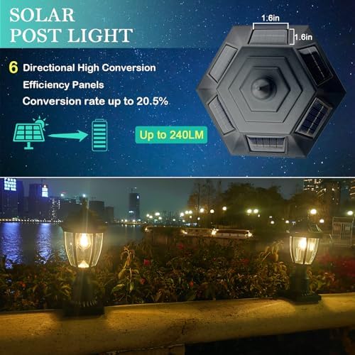 Solar Post Lamp Lights, Dusk to Dawn Post Light with Pier Mount Base, Outdoor Waterproof Solar Motion Sensor Lights for Garden Yard Landscape Pole Pillar - Image 2