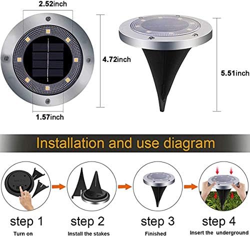 4Pack Solar Garden Lights,AMZSTAR 8 LED Solar Ground Lights Disk Lights Outdoor Solar Landscape Lights,Waterproof Solar Lights Decoration Light for Yard Deck Lawn Patio Pathway Walkway (Warm White) - Image 7