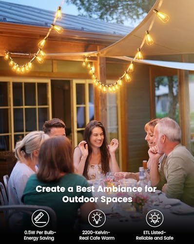 OHLUX Bistro String Lights Outdoor, 50FT Deck Lights with 22 Shatterproof ST38 Vintage Edison Bulbs, 2200K Warm Dimmable Connectable LED Light String for Outside Porch Yard Gazebos Balcony Garden - Image 6