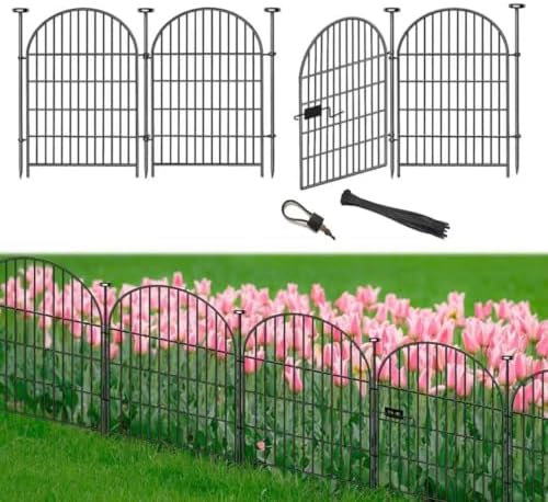 Tall Garden Fence with Gate, 4 Panels Fences for Dogs Outside, 40 in(H)x8.8 Ft(L) No Dig Animal Barrier Garden Fencing, Rustproof Metal Wire Temporary Rabbit Dog Fence for Yard Patio Outdoor by Okaygardn