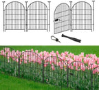 Tall Garden Fence Animal Barrier, 32 in(H) x8.8 Ft(L) 4 Panels Garden Fence with Gate, Dog Fence Outdoor for Yard, Arched Rustproof Metal No Dig Fences for Dogs, Flower Bed Fencing by Okaygardn