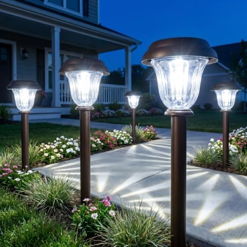 DERAYSION 8 Pack Solar Lights Outdoor Pathway, Stainless Steel Glass Solar Garden Lights, Auto On/Off Long-Lasting Waterproof Outdoor Solar Lights for Yard, Landscape, Path, Driveway, Walkway Décor - Image 3
