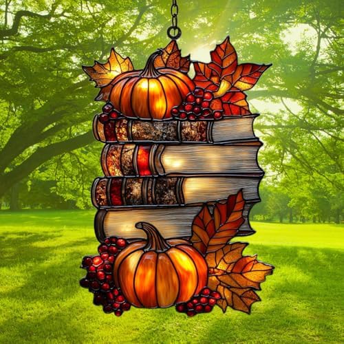 Fall Pumpkin and Books Acrylic Suncatcher - Image 3