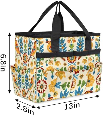 Mexican Style Talavera Garden Tool Bag, Garden Tote Storage Bag with 10 Pockets, Indoor and Outdoor Bird Flower Gardening Tool Organizer for Women Men - Image 3
