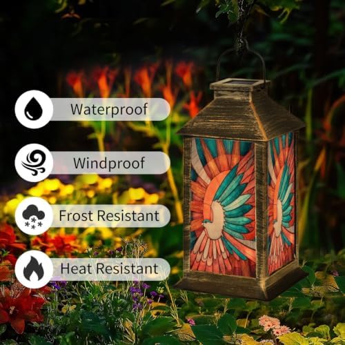 Solar Lantern Vintage Style Swallow Glass Outdoor Waterproof Garden Hanging Lantern Solar Powered Lighting Outside Solar Light for Patio Yard Camping, Gifts for Women Mom - Image 3